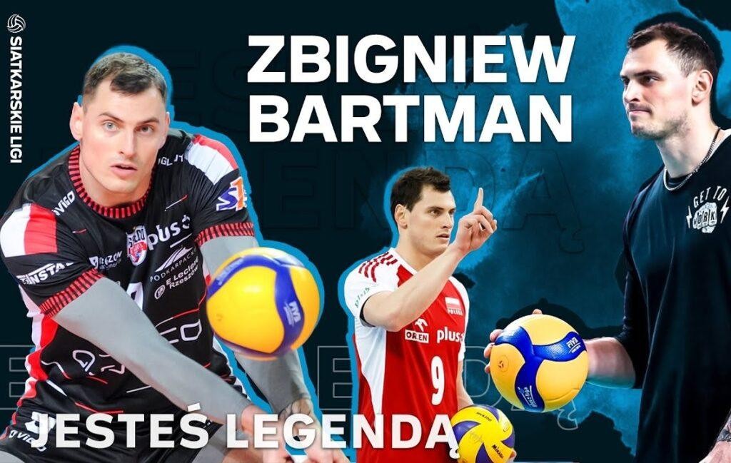 Alt: Zbigniew Bartman w akcji na boisku siatkarskim, wykonujący dynamiczny atak lub przyjęcie.